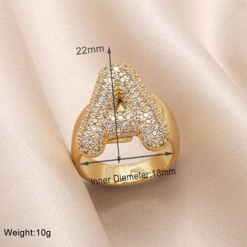 Bubble Initial Rings for Women Bubble Letter Ring Balloon Letters Ring Puff Letter A-Z Chunky Gold Rings 14K Gold Filled CZ Paved Alphabet Letter Ring in Saudi Arabia