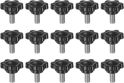 HARFINGTON 15pcs Star Knobs M6 x 10mm 304 Stainless Steel Threaded Stud 25mm Plastic 6-Star Head Hand Tightening Thumb Screw Clamping Jig Knob Handle, Black in Saudi Arabia