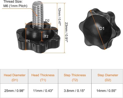 HARFINGTON 15pcs Star Knobs M6 x 10mm 304 Stainless Steel Threaded Stud 25mm Plastic 6-Star Head Hand Tightening Thumb Screw Clamping Jig Knob Handle, Black in Saudi Arabia