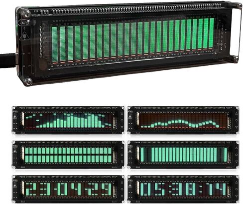 محلل طيف الصوت الاحترافي AK2515، مصور صوت الموسيقى لعرض VFD، محلل طيف الصوت للسيارة والمنزل، مدخل AUX وميكروفون 3.5 مم، AGC متقدم، وظيفة الساعة in Kuwait
