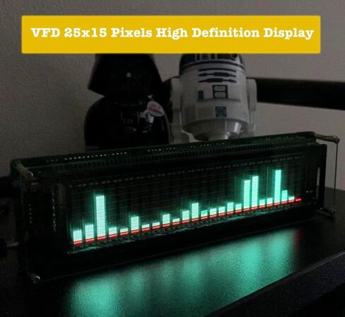 محلل طيف الصوت الاحترافي AK2515، مصور صوت الموسيقى لعرض VFD، محلل طيف الصوت للسيارة والمنزل، مدخل AUX وميكروفون 3.5 مم، AGC متقدم، وظيفة الساعة in Kuwait