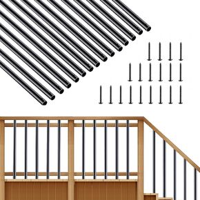 Rengue Balusters Deck Spindles, 101 Pack Staircase Baluster with Screws, 26" Metal Deck Spindle and Stairs Railing, Stylish Aluminum Deck Railing for Outdoor, Indoor Stair Deck Porch Railing (Black)