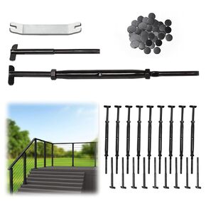 Muzata 10 Set Black Cable Railing Kit 1/8" for Metal Post 10 Cable Runs Adjustable Wide Adjustment Steep Angle Stairs One-Post Corner Cable Railing Hardware CK21