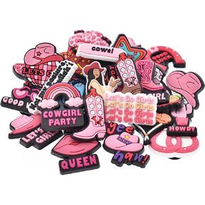 XHAOYEAHX 30 50 100 150 200pcs Shoe Charms different Lot Cowgirl Designs,Non-Repeat pink Shoe Decoration party Gifts for teens