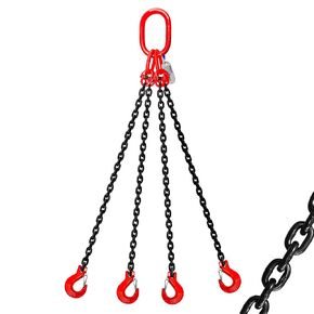 6 Ton Chain Sling 5/16 Inch x 5 Ft Lifting Chains 4 Legs Industrial Grab Hooks 13400LBS Capacity Lifting Slings G80 Alloy Steel Engine Chain Hoist Lifts for Cargo Security Towing and Handling
