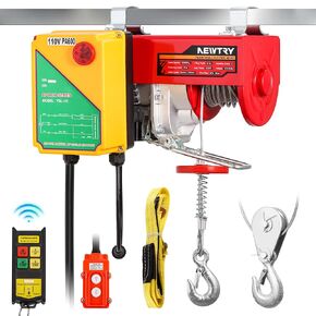 NEWTRY 1320lb Electric Hoist Lift, Wireless & Cable Remote Control Overhead Electric Winch Pulley System, Single & Double Slings for Garage, Ceiling, Factories, Warehouse