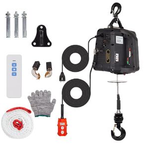 3-in-1 Portable Winch, 1100lbs Electric Hoist Winch, 25ft Height Crane Winch Hook Pulley Lifting Strap with Wired & Remote Control