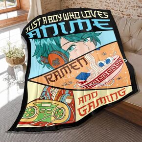 Anime Blanket Gifts for Kids,Life is Better with Anime and Ramen Print Throw,Soft Lightweight Plush Quilt for Bed Sofa Couch Room Decoration 50 in x 40 in Small for Kids