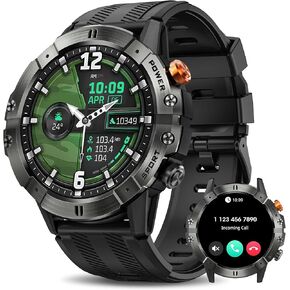 Military Smart Watch for Men (Answer/Make Calls), Bluetooth Tactical Smartwatch for Android and iPhone, Waterproof Rugged Fitness Tracker with Blood Pressure/Heart Rate/SpO2/Sleep, Green Watches
