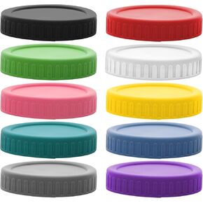10 Pack WIDE Mouth Mason Jar Lids for More - Colored Plastic Storage Caps for Wide Mouth Mason/Canning Jars - Leak-Proof 86 mm