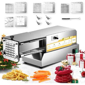 French Fry Cutter Electric Potato Cutter Stainless Steel Professional With 4 Blades For Commercial, Home Use & Cucumbers, Carrots, Sweet Potatoes, Silvery