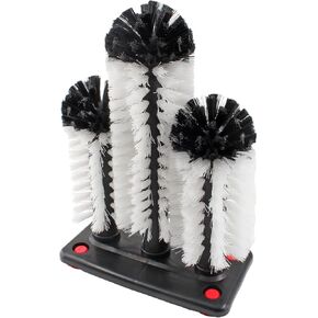 Glass Washer Brush Cleaner Bristle Brush with 3 Brushe heads & Suction Base for Beer Cup, Long Leg Cup, Red Wine Glass and More Bar Kitchen Sink Home Tools