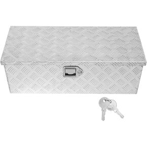 Truck Bed Tool Box Aluminum Heavy Duty Bar Tread Truck Storage Organizer Chest with Gas-Spring Enabled Poles Side Handle,Lock and Keys Compatible with Pickups,RV Trailers Silver 24"x13"x10"