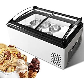 Wixkix Commercial Gelato Display Freezer, Countertop Hard Ice Cream Showcase with 6 Round Pan, Ice Cream Dipping Cabinet with LED Light for Restaurant Ice Cream Shop, Air Cooling, 110V