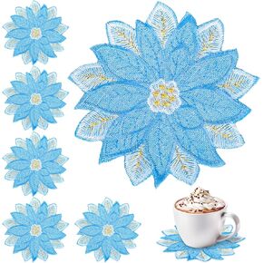Whaline 10Pcs Christmas Embroidered Coaster Applique Poinsettia Double Layer Coaster Xmas Flower Cup Mat Pad for Christmas Winter Holiday Home Kitchen Office Table Decoration (4 x 4 Inch)