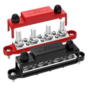 250A 12V Bus Bar Battery Power Distribution Block, 4 x 3/8" Posts, 6 x 5/16" Posts