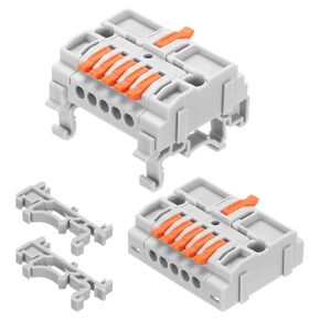 MECCANIXITY 4pcs Din Rail Press Quick Terminal Blocks DIY Splicing Wire Connectors (1 in 5 Out) 32A Terminal Blocks for Wiring Cable Circuit Inline 28-12AWG