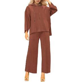Women's 2 Piece Outfits Sweatsuit Sets Pearls Hoodie Top Wide Leg Pants Loose Lounge Set Tracksuits
