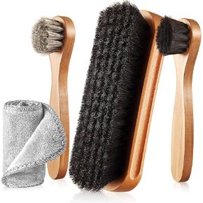 2 Pcs Horsehair Shine Shoes Brush Kit Polish Dauber Applicators Cleaning Leather Shoes Boots Care Brushes Suede Cleaner Brush(2 Pcs Style F)