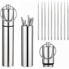 Portable Metal Toothpick Holder with 10 Pcs Reusable Titanium Toothpicks Waterproof Toothpick Case for Traveling Outdoor Camping Picnic