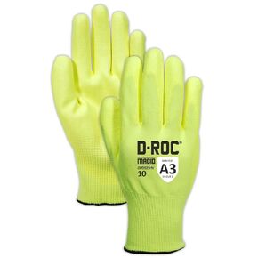 MAGID D-ROC® High Visibility Polyurethane Palm Coated Work Glove, 24 Pairs,7/S,ANSI Cut Level A3, Puncture Resistant, Yellow, High Visibility, GPD525HV