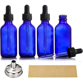 4 Pack, 2 oz Dropper Bottles with 2 Extra 1mL Calibrated Glass Droppers & 1 Funnel & 4 Labels - 60ml Thick Dark Amber Glass Tincture Bottles with Eye Droppers - Leakproof Essential Oils Bottles in Kuwait