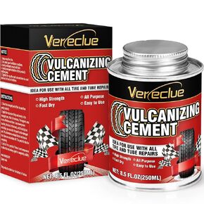 Chemical Vulcanizing Cement 8.5FL.Oz, All Purpose Tire Repair Vulcanizing Cement, Clear Rubber Cement Tire Repair Glue, Tire Patch Glue with Brush Top Can for Car, Motorcycle, Bike Tires