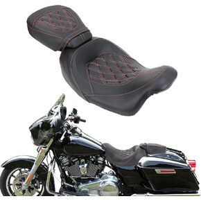 مقعد منخفض المستوى للسائق والراكب متوافق مع Harley Touring Road King Street Glide Road Glide Electra Glide CVO 2009-2023 (StyleB#White Stitching)
