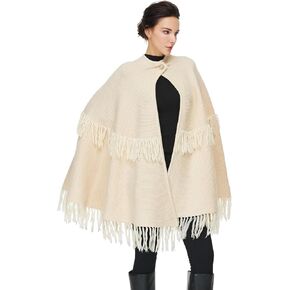 BEAUZSUZSANA Women Wool Blend Cape Poncho Shawl Knitted Cardigans with Button Tassel