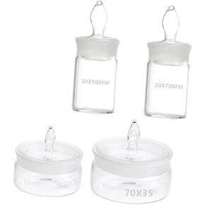 GLEAVI 4pcs Weighing Bottle Reagent Jar Low Flat Form Weighing Laboratory Supplies Glass Reagent Bottles Scientific Reagent Bottle Glass Sealing Bottle With Cover Sample Bottle