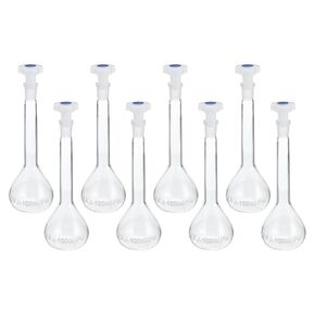 PATIKIL 100ml Volumetric Flask, 8Pcs 3.3 Borosilicate Glass Graduated Volumetric Measuring Flask with Plug Cap Tolerance 0.1ml for Lab Experiment, Clear