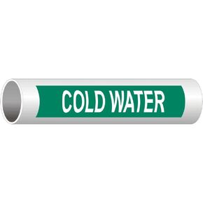 ComplianceSigns.com Cold Water (White Legend On Green Background) Pipe Label Decal, 8x2 inch 5-Pack Vinyl for Pipe Markers