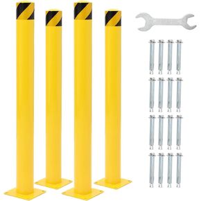 Safety Bollards 4 Pack - 42 Inch Durable Yellow Steel Posts with 4.5 Inch Diameter & 16 Anchor Bolts for Optimal Traffic Control & Driveway Protection in Saudi Arabia