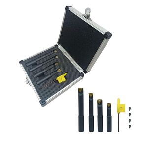 GBJ 1/2"Round Shank Boring Bar Set,90 Degree with Indexable Carbide Inserts TCMT21.51(TCMT110204),4 Pieces/Set for Processing Steel and Stainless