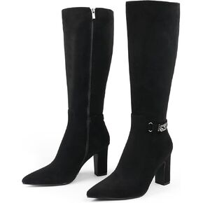 JOY IN LOVE Women's High Block Heel Wrinkled Slouchy Zipper Knee High Boots