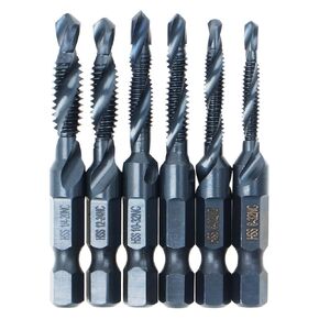AUTOTOOLHOME Drill and Tap Set 6 Pack Nitride Black Drill Tap Bit Set Metal Screw Tapping SAE Tap Set
