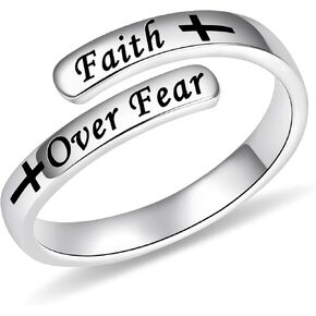 BEILIN Just Breathe Cross Ring, 925 Sterling Silver Inspirational Jewelry Rings Adjustable Faith Cross Ring Personality Encouragement Gift for Women