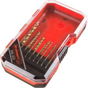Drill Bit Set, Titanium Finish and High-Speed Steel BuildÂ– Straight Shank Twist Bits for Power Drill- 15 Piece Kit with Storage Case by Stalwart