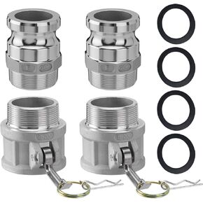 2 PCS Aluminum Camlock (2" part D) Cam & Groove Hose Fittings+2 PCS Aluminum Global Type A Cam and Groove Hose Fitting+with 4 PCS Camlock Gasket Fitting (2")