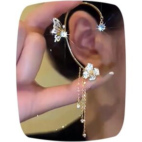 Butterfly EAR CUFF NON PIERCING Diamond Gorgeous Jewelry Dangle Earrings（ONE SIDE）