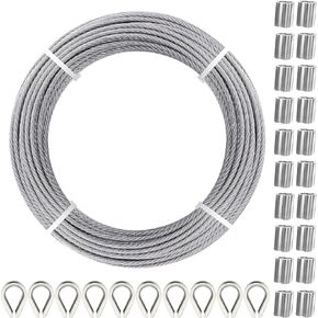 200ft 1/8" Stainless Steel Cable with Cable Cutters, 7x7 Strands Stainless Steel Wire Rope Construction, Wire Rope Aircraft Cable for Deck Railing Stair Handrail Balusters Porch Fence