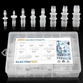 ELECTRAPICK 40pcs Hose Barb Fitting,Barb Reducer For Air Gas Water Liquid Line Catheter Tube Pump Adapters,Plastic Hose Barb Reducer Pipe Fittings,Pipe Connectors Joint Mender Adapter Union