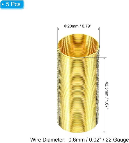 PATIKIL 22Ga 1.67"L Brass French Wire, 5 Pcs 0.79" Outer Dia Metallic Spiral Wire for Embroidery Jewelry Making Cloth Decoration DIY Crafts, Gold Tone in Saudi Arabia