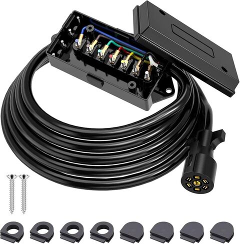 سلك مقطورة مضمن بطول 8 أقدام و7 طرق مع صندوق توصيل 7 عصابة، وحزام أسلاك مقطورة 7 دبابيس مع صندوق توصيل مقاوم للطقس مناسب لمقطورة التخييم RV in Kuwait