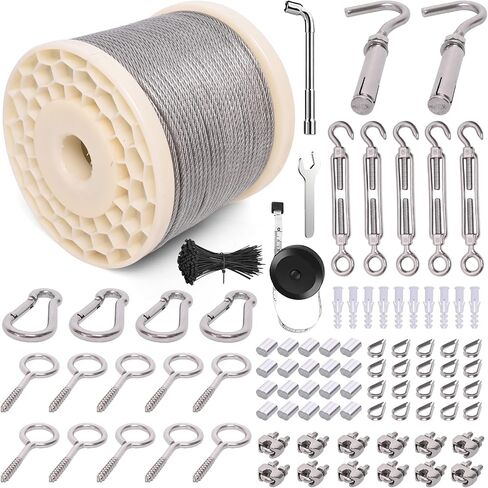 250FT 1/8" Wire Rope Kit, Vinyl Coated 304 Stainless Steel Wire Cable, 7x7 Strands 920LBS Breaking Strength, M5 Turnbuckle for Cable Wire, String Light Hanging Kit for Outdoor, Garden, Clothesline in Saudi Arabia