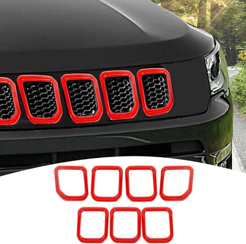 for Compass Front Grille Insert Cover Trim Frame Compatible with Jeep Compass 2021 2022 2023 Rainbow Exterior Accessories 7pcs in Saudi Arabia