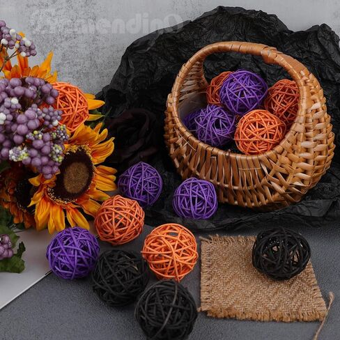 Framendino, 12 Pack 2 Inch Rattan Wicker Balls Decorative Sphere Bowl Vase Filler for Home Wedding Decor White Natural Color in Kuwait