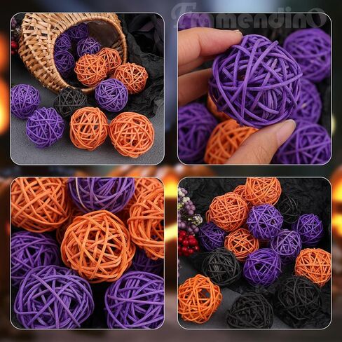 Framendino, 12 Pack 2 Inch Rattan Wicker Balls Decorative Sphere Bowl Vase Filler for Home Wedding Decor White Natural Color in Kuwait