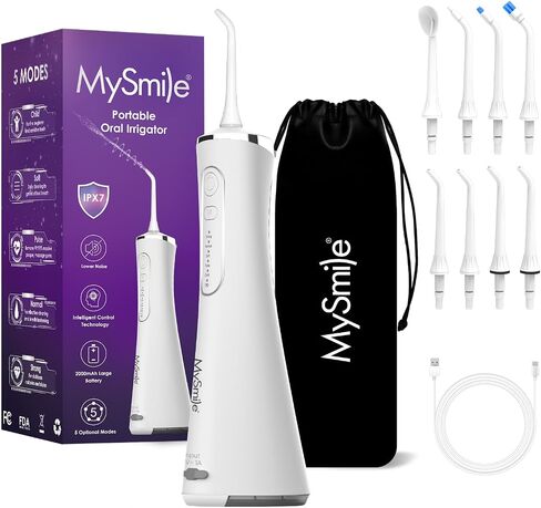 MySmile LP211 Cordless Advanced Water Flossers for Teeth, 5 Cleaning Modes Rechargeable Power Dental Flosser 8 Replacement Jet Tips IPX 7 Waterproof Dental Irrigator with Portable Travel Storage Pouch in Saudi Arabia