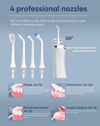 MySmile LP211 Cordless Advanced Water Flossers for Teeth, 5 Cleaning Modes Rechargeable Power Dental Flosser 8 Replacement Jet Tips IPX 7 Waterproof Dental Irrigator with Portable Travel Storage Pouch in Saudi Arabia